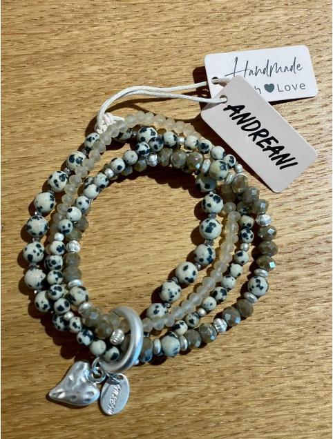Immagine prodotto Andreani Armband aus echtem Dalmatiner Jaspis mit Herzanhänger von (19 cm)