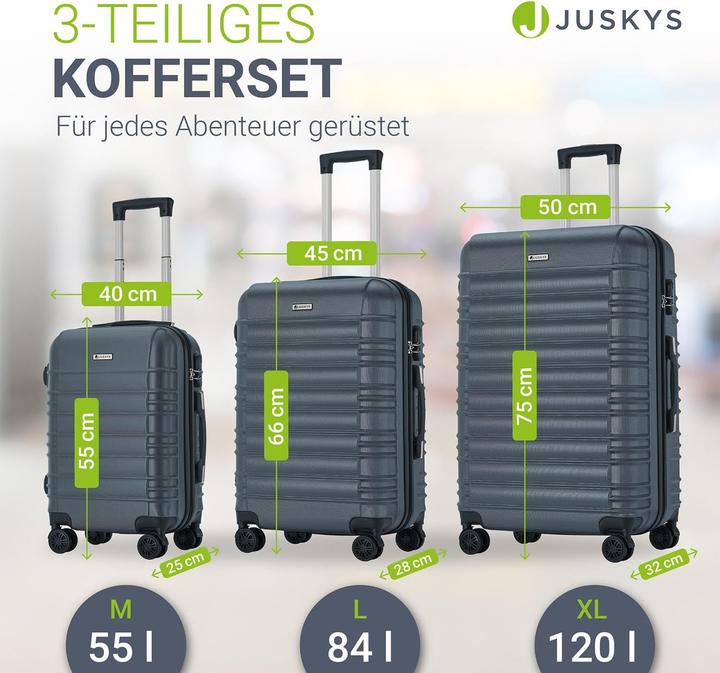 Produktbild Juskys 3-teilgies Hartschalen-Kofferset (120 l, M (50 - 90l), L (90 - 115l))