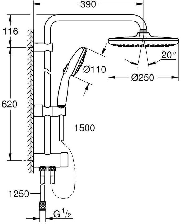 Actual product image Grohe Vitalio Start System 250 Flex Duschsystem mit Umstellung und Vitalio Start 110 Handbrause, Reno-Set