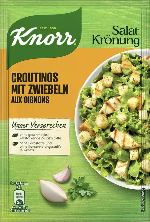 Immagine prodotto Knorr Crostini per insalata con cipolle Sacchetto, pezzi di pane croccante Crostini, ideali per l'insalata (25 g)