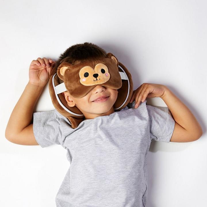 Image du produit Puckator Relaxeazzz Singe en peluche Coussin de voyage rond & masque pour les yeux