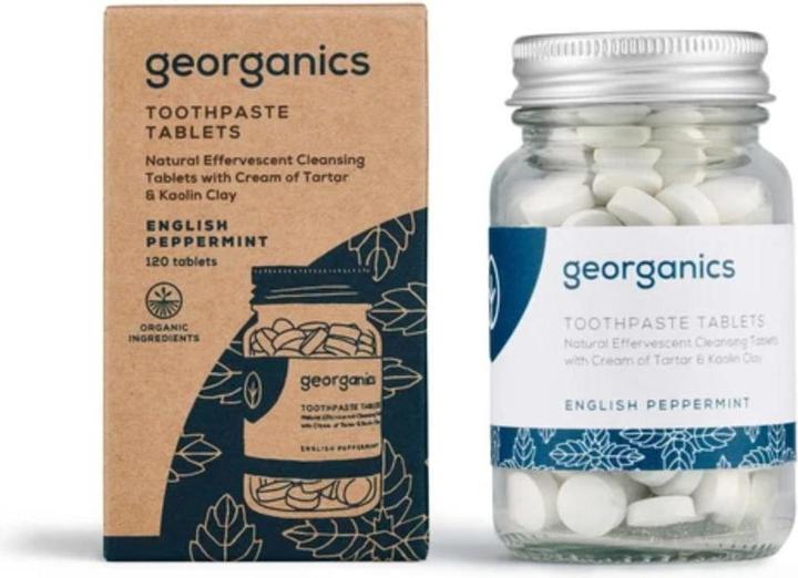 Actual product image Georganics Toothpaste tablets in a jar