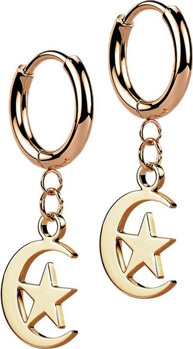 Immagine prodotto Star Piercing Orecchino in oro rosa con ciondolo a forma di luna e stella (senza ottone, Acciaio chirurgico 316L)