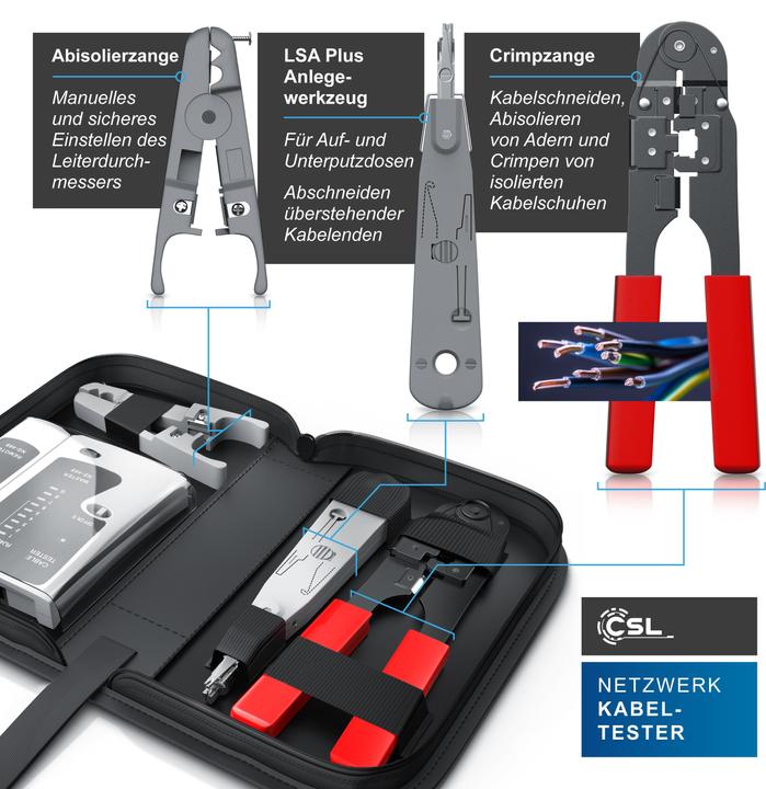 Image du produit CSL Testeur de câbles réseau pour câbles RJ45 et RJ11 - Testeur de câbles de cordons de brassage -