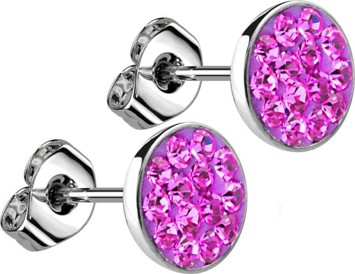 Produktbild Star Piercing Ohrstecker silber Teller Kristall fuchsia (Chirurgenstahl 316L, ohne Messing)
