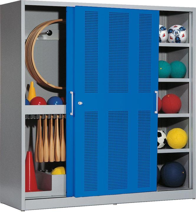 C+P Sportgeräteschrank (HxBxT: 195x190x60 cm, mit Lochblech-Schiebetüren, Typ 5)