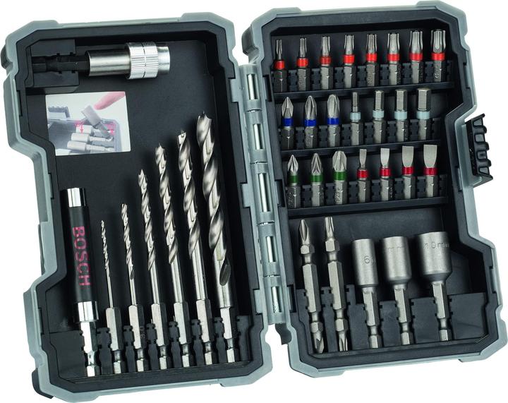 Bosch Professional Zubehör 35-teiliges Set mit Bohrern und Schrauberbits, HSS, Extra Hard, PH, PZ, SL, H, T (Th20, SL4, Th10, SL5, SL3, PH2, PZ3, Th30, TH15, HEX4, HEX3, PZ2, HEX6, PH1, HEX5, SL6, PH3, Th40, PZ1, Th27, Th25)