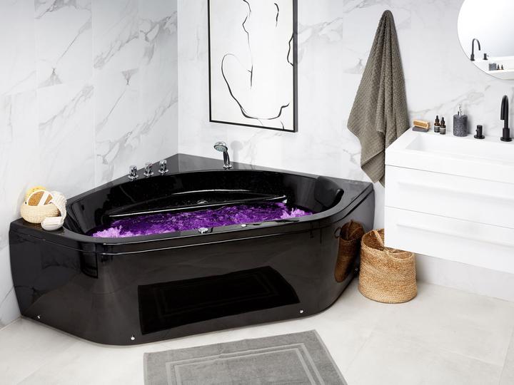 Produktbild Beliani Whirlpool Badewanne schwarz Eckmodell mit LED 140 x 140 cm MEVES (300 l, 140 cm)