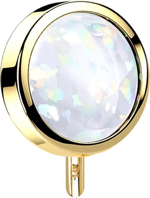 Star Piercing Threadless Scheibe 14k gold front mit Opal weiss (14k Gold, ohne Messing)