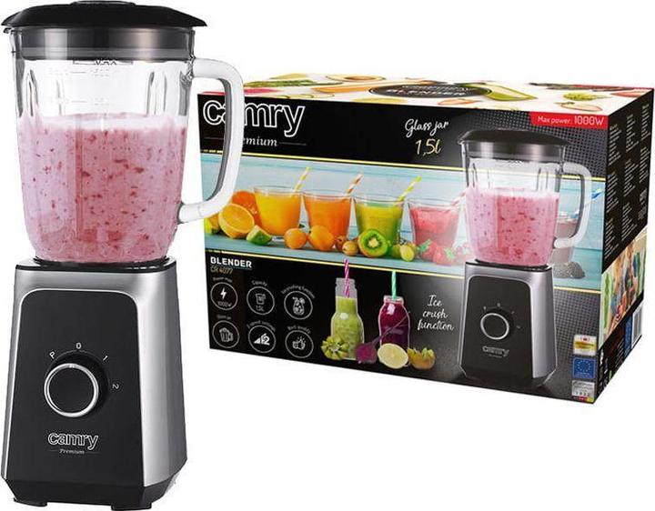 Actual product image Camry Blender CR 4077 Tabletop, 500 W, Jar material Glass, Jar capacity 1.5 L, Ice crushing, Black / (EU plug, 500 W)