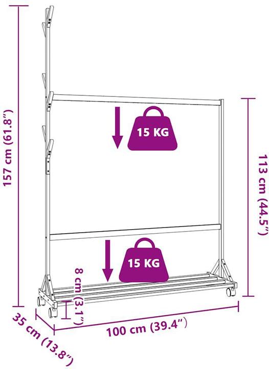 Immagine prodotto VidaXL Appendiabiti con ganci e rotelle 100x35x157 cm in bambù