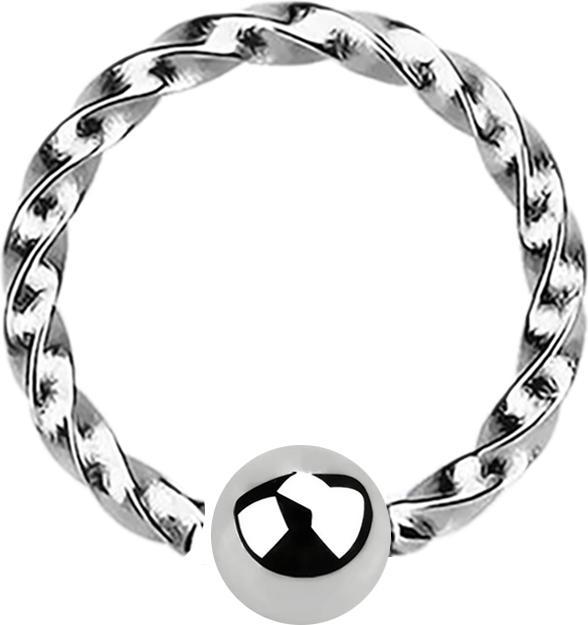 Star Piercing Micro Closure Ring silber mit Kugel einseitig fixiert geflochten (ohne Messing, Chirurgenstahl 316L)