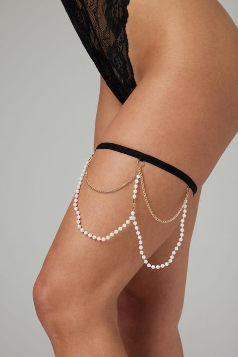 Actual product image Christine Le Duc Pearl and lace band/accessory Mea - Black (One size)