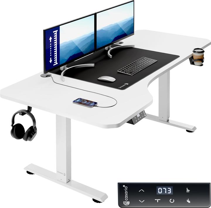 Casaria Bureau réglable en hauteur + tapis de souris (160 x 75 x 118 cm)