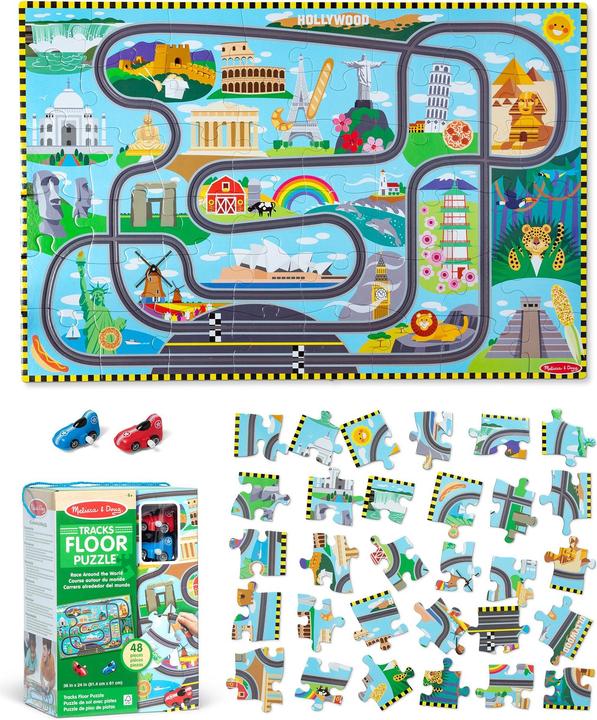 Immagine prodotto Melissa & Doug Puzzle da pavimento Race Around the World Tracks (31009) (48 pezzi)