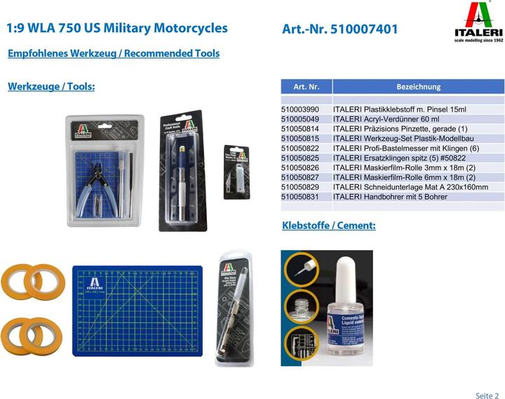 Immagine prodotto Italeri Moto dell'esercito americano della seconda guerra mondiale WLA 750