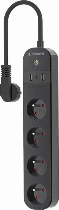 Actual product image Gembird Smart multiple socket outlet with USB charger 4 French sockets black (4 x, CEE 7/3, 1.50 m)