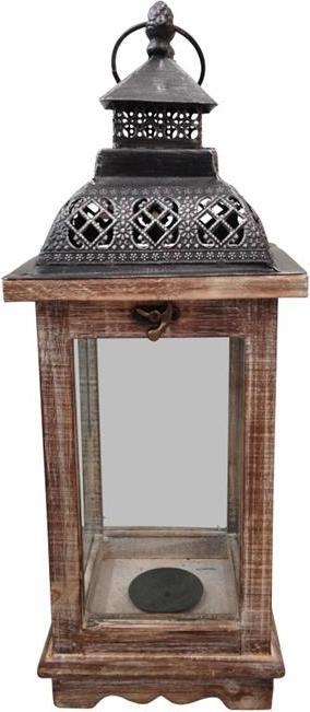 Image du produit GuGus Lanterne en bois avec tiroir et toit en métal Couleur : Marron L:16.5cm L:16.5cm H:42.5cm (17 x 17 x 42 cm, 1 x)