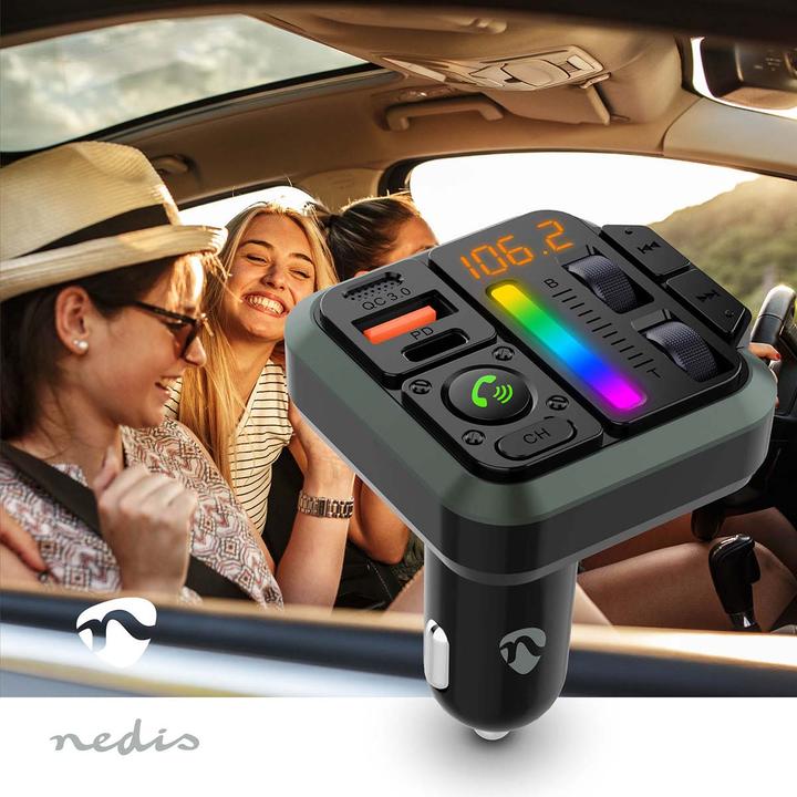 Actual product image Nedis Car Audio FM Transmitter - Fixed - Hands-free - 1" - Amber Screen - Bluetooth - PD 18 W/PD 2