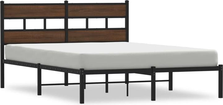 Produktbild VidaXL Bettgestell mit Kopfteil Metallbett Bett Doppelbett Braun Eiche 180x200cm (180 x 200 cm)