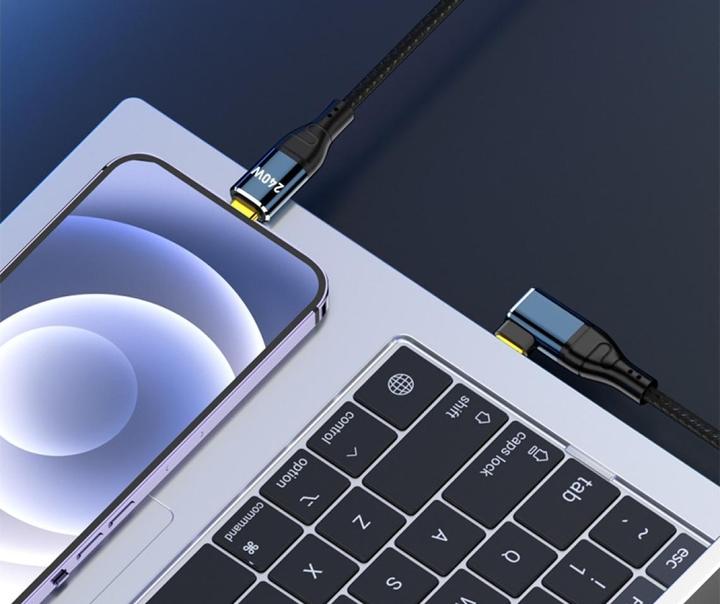 Produktbild PowerGuard USB-C Kabel 90° Winkel Flach 3m Data & Charge (male/male) PD 240W (3 m)