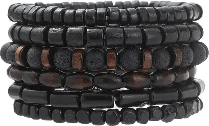 Produktbild Cbx Elastisches Perlen Armband Set Lavastein und Vintage-Holzperlen