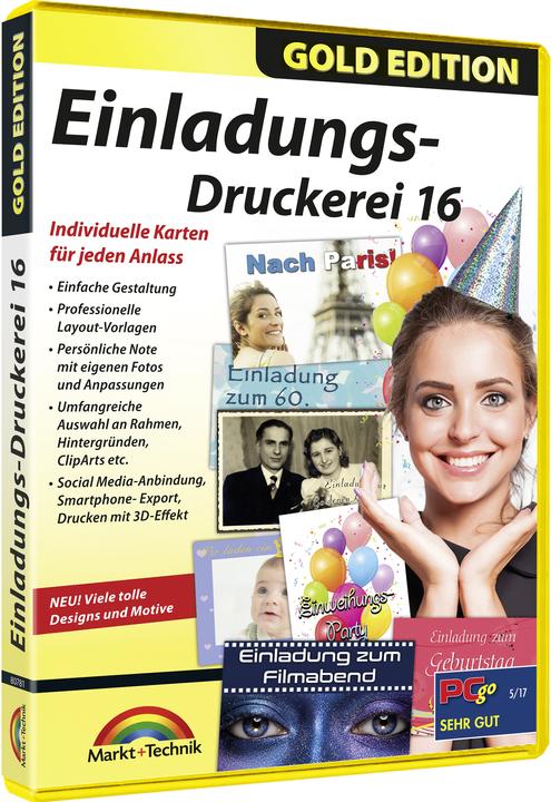 Image du produit Einladungs Druckerei 16 Gold Edition - Individuelle Karten für jeden Anlass Man soll die Feste feier (1 Utilisateur, 1 Périphériques/Utilisateurs, Illimité)