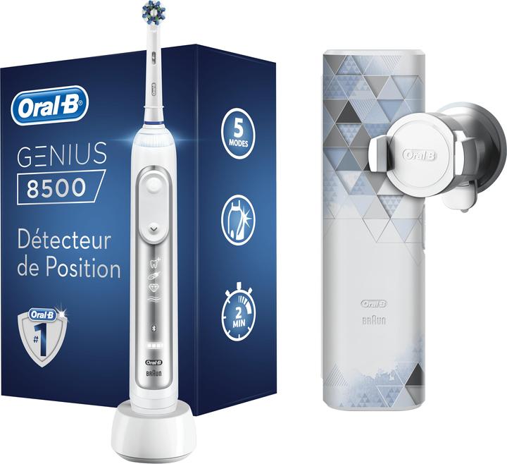 Produktbild Oral-B Genius 8500 Design Edition Elektrische Zahnbürste, Positionserkennung, Reise-Etui, Weiss/Silber (Oszillierende Zahnbürste)