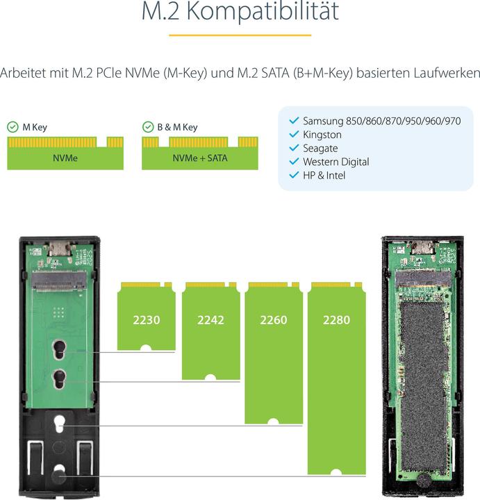 Image du produit StarTech com USB-C 10Gbps to M.2 NVMe or M.2 SATA SSD Enclosure - Tool-free External M.2 PCIe/SATA N (M.2)