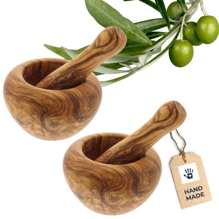 Actual product image Hofmeister Holzwaren 2x olive wood mortar and pestle
