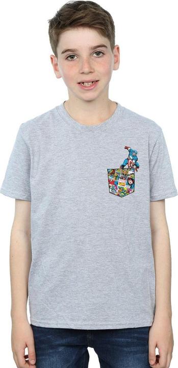 Actual product image Boys Captain America Faux Pocket T-Shirt (140, 146)