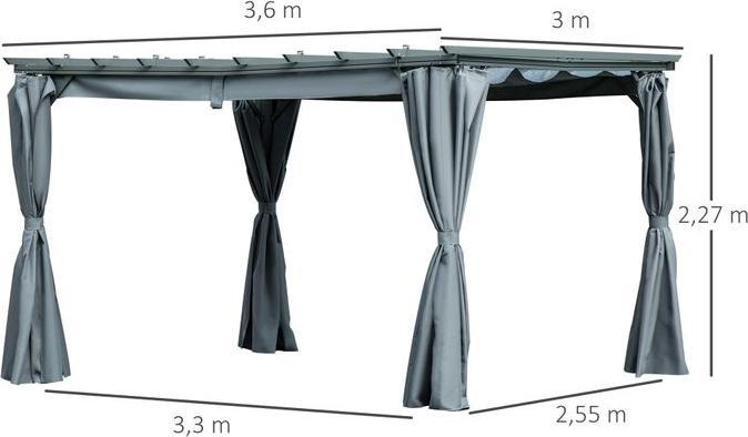 Actual product image Swisshandel24 Pergola gazebo with adjustable fabric roof polyester steel grey 3.6 x 3 x 2.27 m (300 cm, 360 cm)