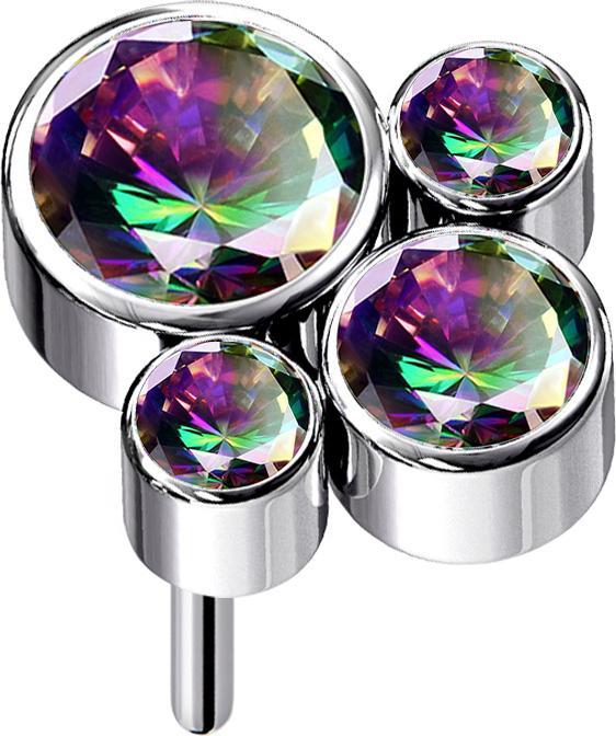 Star Piercing Threadless silber vier Kristalle dunkel multicolor (Titan G23, ohne Messing)