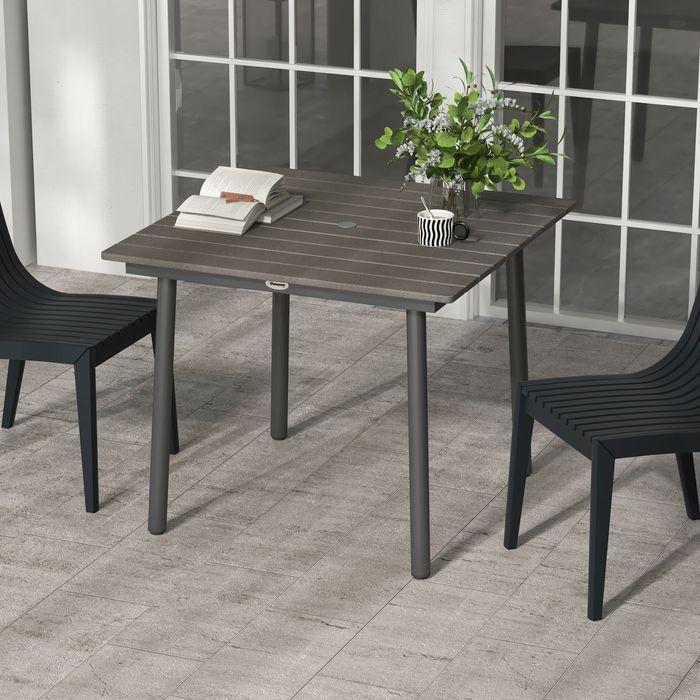 Image du produit Swisshandel24 Table de jardin table à manger 4 personnes trou de parapluie cadre à lattes HDPE gris foncé (90 cm)