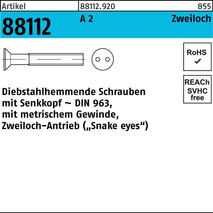 Actual product image Screw R 88112 anti-theft seco/two-hole M 6 x 40 A 2 (100 Screws per piece)