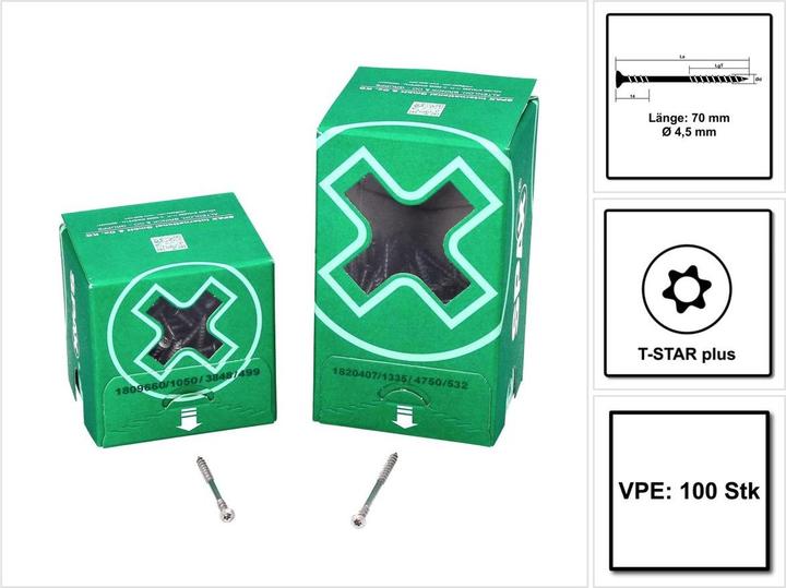Image du produit Spax Vis de façade 4,5 x 70 mm 100 pcs. Acier inoxydable A2 ( 25470004507022 ) Filet de fixation Mini (100 Vis par pièce)