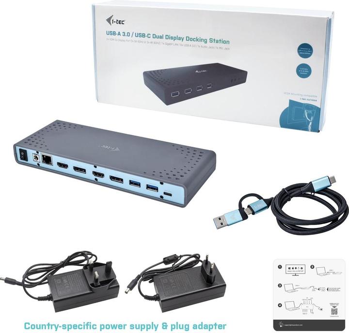 Image du produit i-tec Dock double 4K USB 3.0 / USB-C (USB-C, 6 Ports)