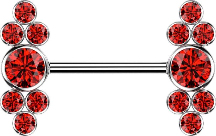 Produktbild Star Piercing Barbell Innengewinde silber sieben Kristalle rot (ohne Messing, Titan G23)