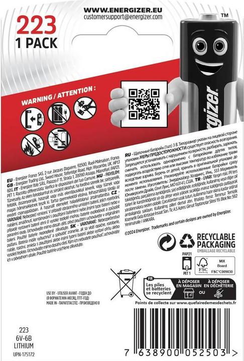 Image du produit Energizer 223 Lithium Photo (1 pcs, CRP2, 1500 mAh)