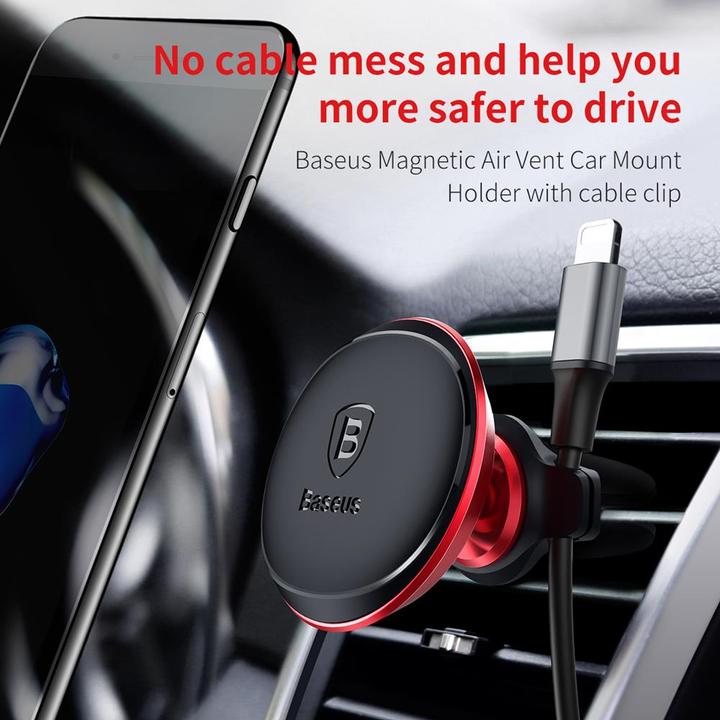 Produktbild Baseus Magnetic Air Vent Car Mount Holder with cable clip (silver)