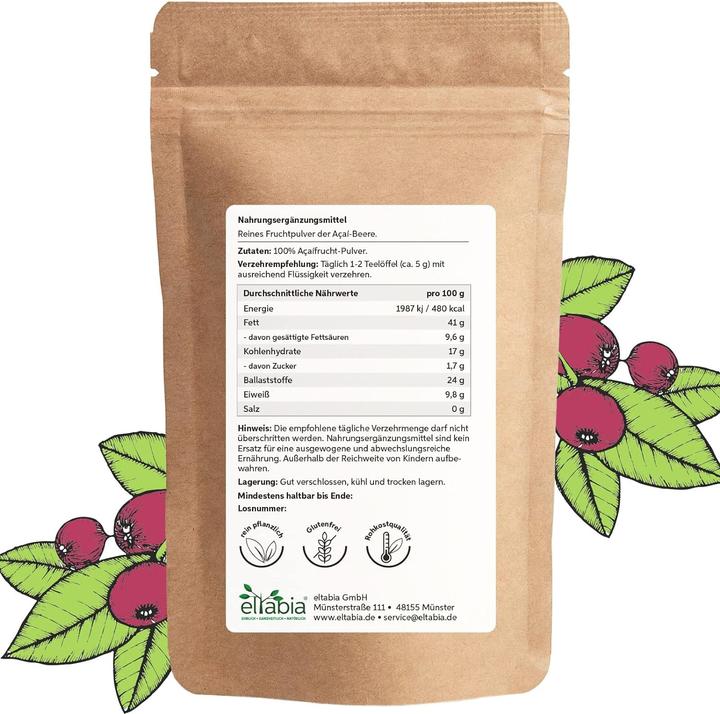 Produktbild Eltabia Acai Pulver in Rohkost-Qualität | 100% rein ohne Zusatzstoffe und Vegan (Pulver, 100 g)