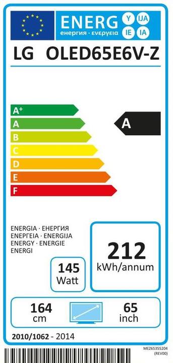 Label énergétique LG Oled65e6v (65", OLED, 4K)