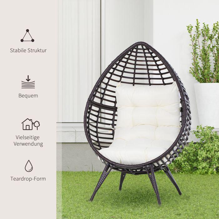 Immagine prodotto Swisshandel24 Poltrona in rattan a forma di goccia, Poltrona da giardino con cuscino di seduta, Sedia in rattan