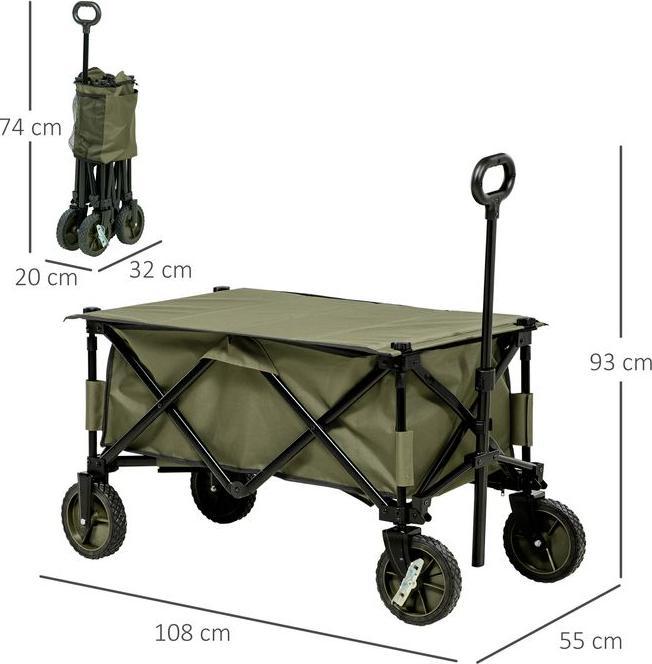 Immagine prodotto Swisshandel24 Bollerwagen Faltbar, Handwagen mit Räder, Bremsen, Tragetasche, 125L Grün