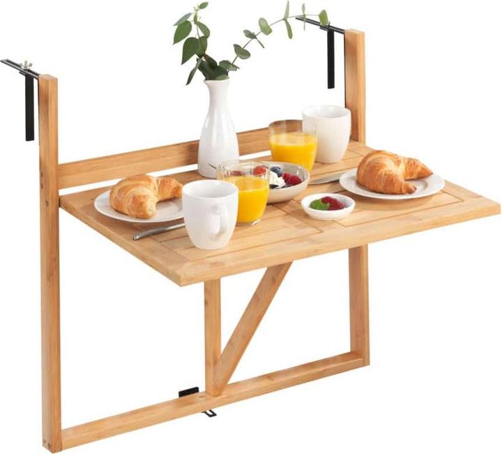 Produktbild Wenko Bambus Balkon-Klapptisch Mod. Waikiki zum Einhängen an Balkongeländer (64 cm)