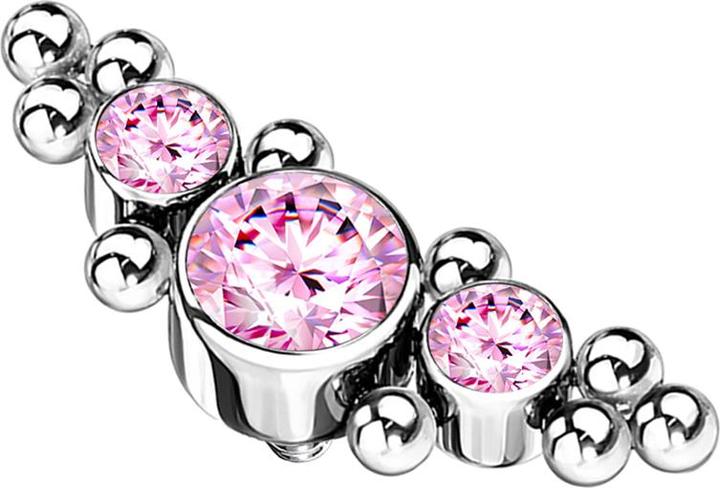 Actual product image Star Piercing Dermal anchor silver centred with beads and three pink crystals (Titanium G23, without brass)