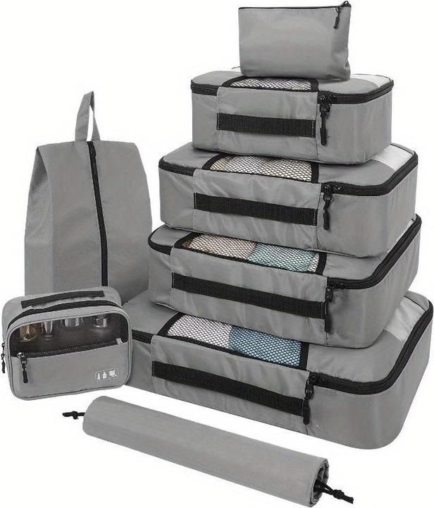 Only-Bags.Store Jeu de 8 cubes de rangement - Organisateur de bagages en polyester de haute qualité avec poches
