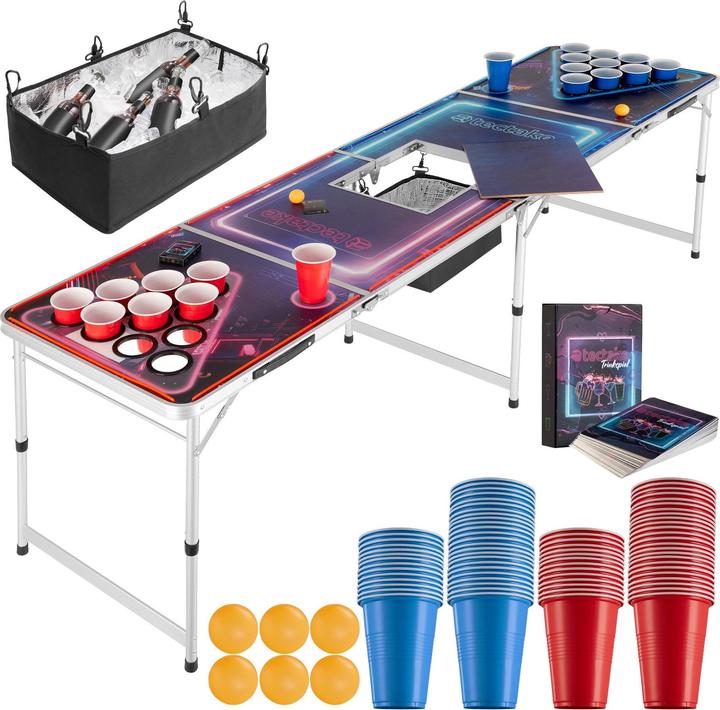 Produktbild tectake Bierpongtisch BeerWars II, mit Eisfach und LED-Beleuchtung