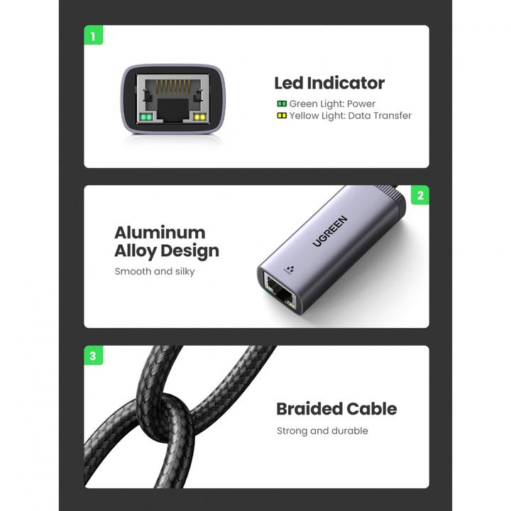 Produktbild Ugreen USB-C to RJ45 Netzwerkadapter (USB-C, RJ45 (1x))