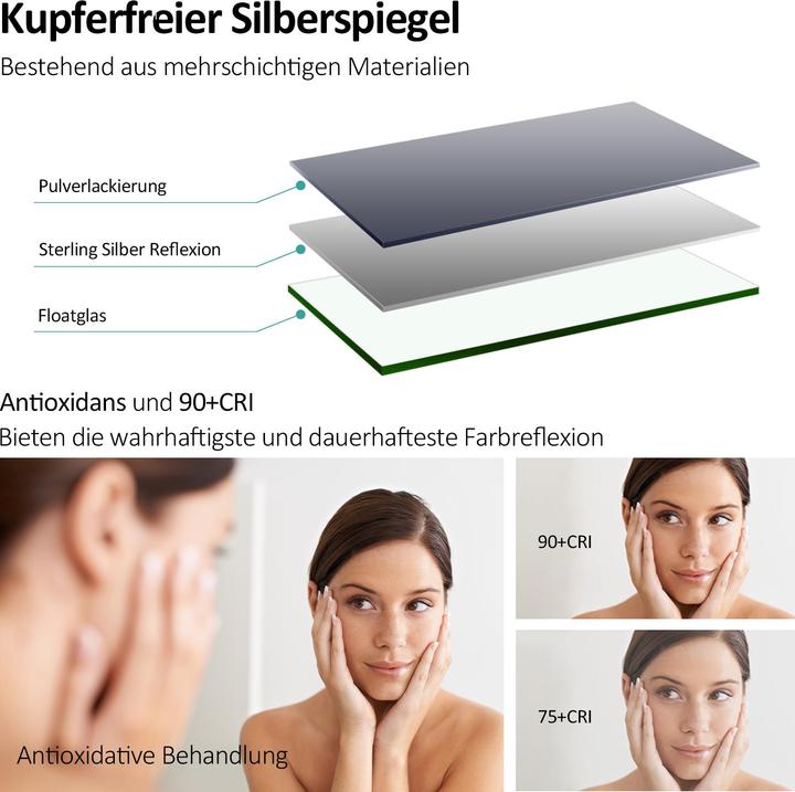 Produktbild Emke Badspiegel mit Beleuchtung 60*40cm, Warmweiss3000K, Dimmbar, Wand Schalter